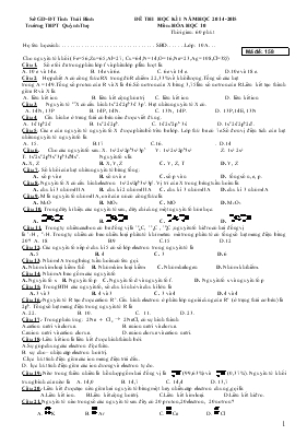Đề thi học kì I năm học 2014 -2015 trường THPT Quỳnh Thọ môn Hóa học 10 thời gian 60 phút